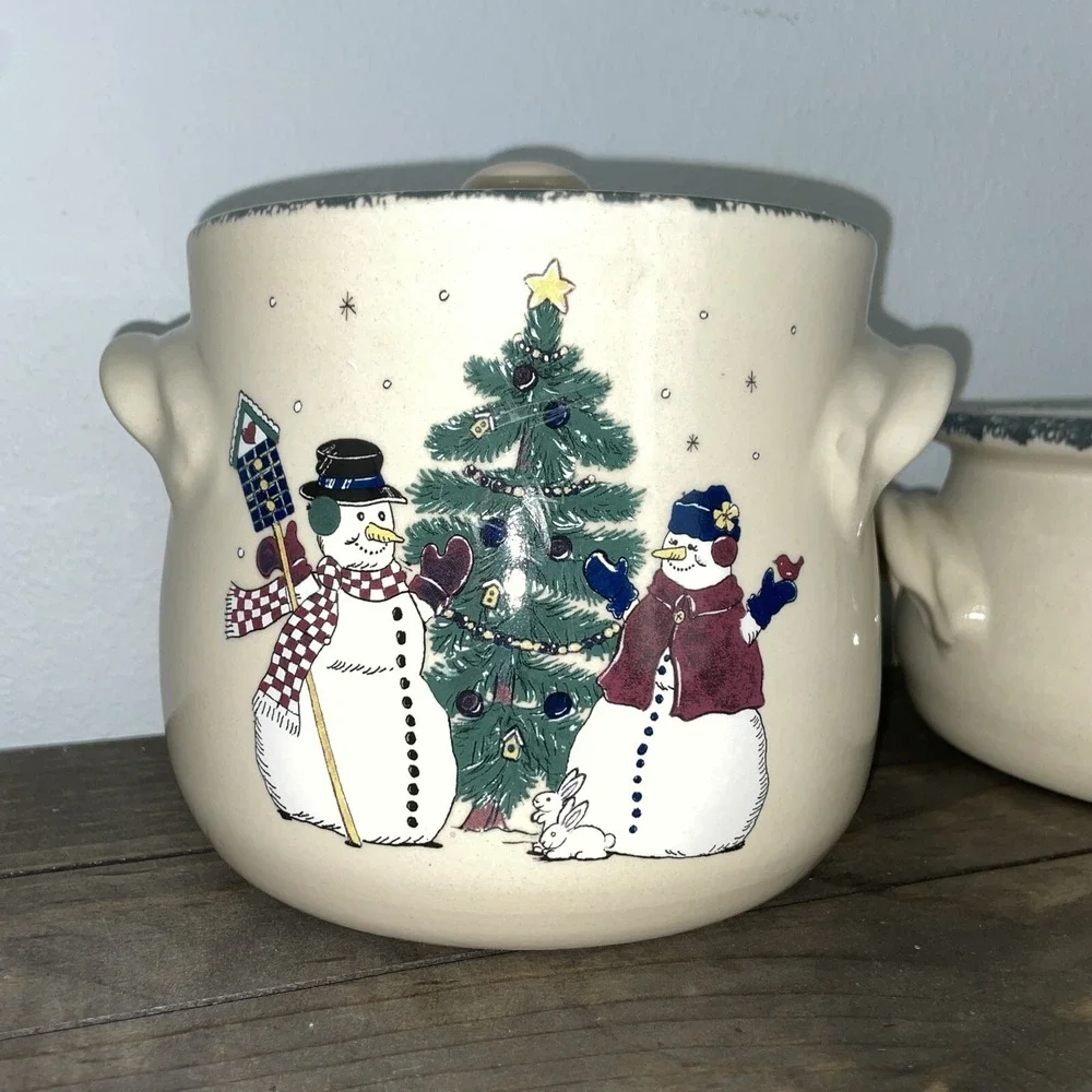 ☃️ Home and Garden Party Stoneware‎ Planter Snowman, Vase, Utensil Holder ☃️